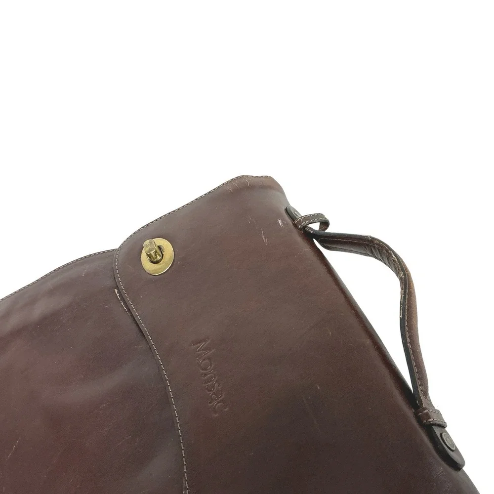 Monsac Vintage Brown Leather Convertible Backpack Briefcase Messenger Bag